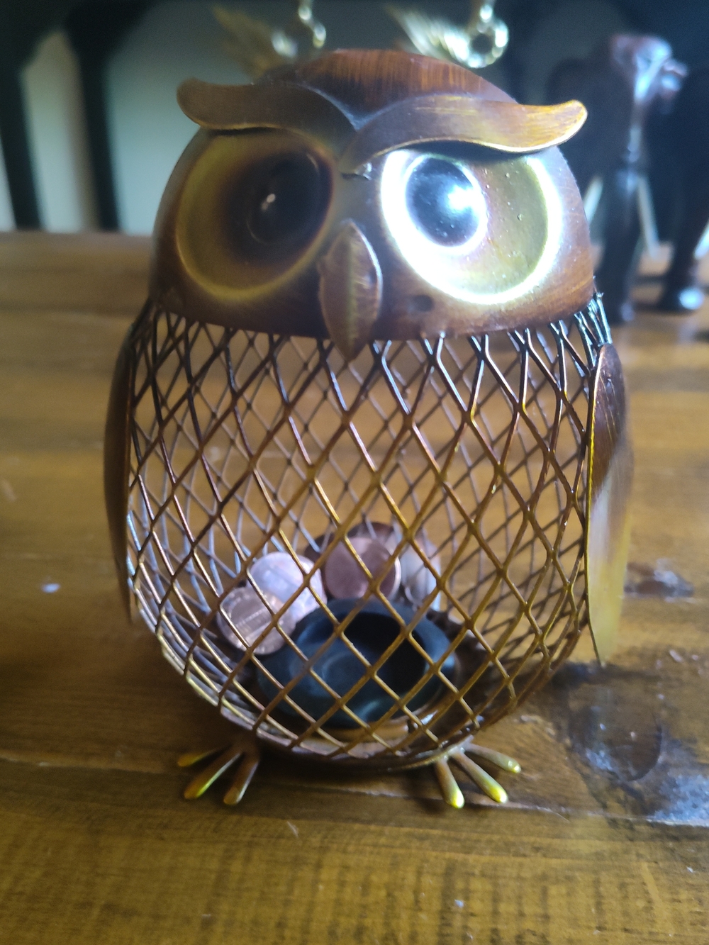 Golden Owl Wire Trinket Holder with Painted Accents